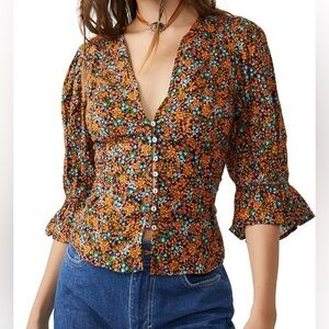 Found You Floral multicolor Print Blouse, FREE PEOPLE - size SMALL